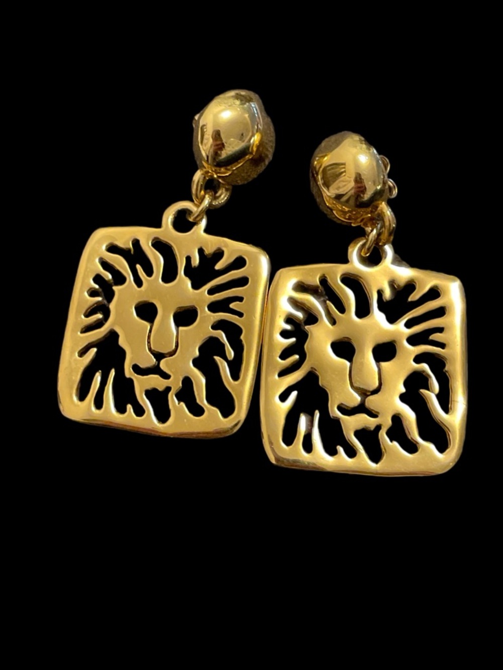 VTG Anne Klein Gold Tone Lion Motif Cut Out Drop Earrings Women's Jewelry Preppy